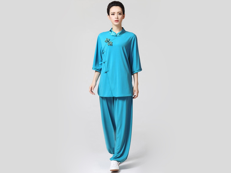 Tai Chi Clothing Half-sleeve Casual Style Acid Blue